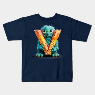 Cute Monster for Kids Alphabet Letter V Funny Back to School Kids T-Shirt